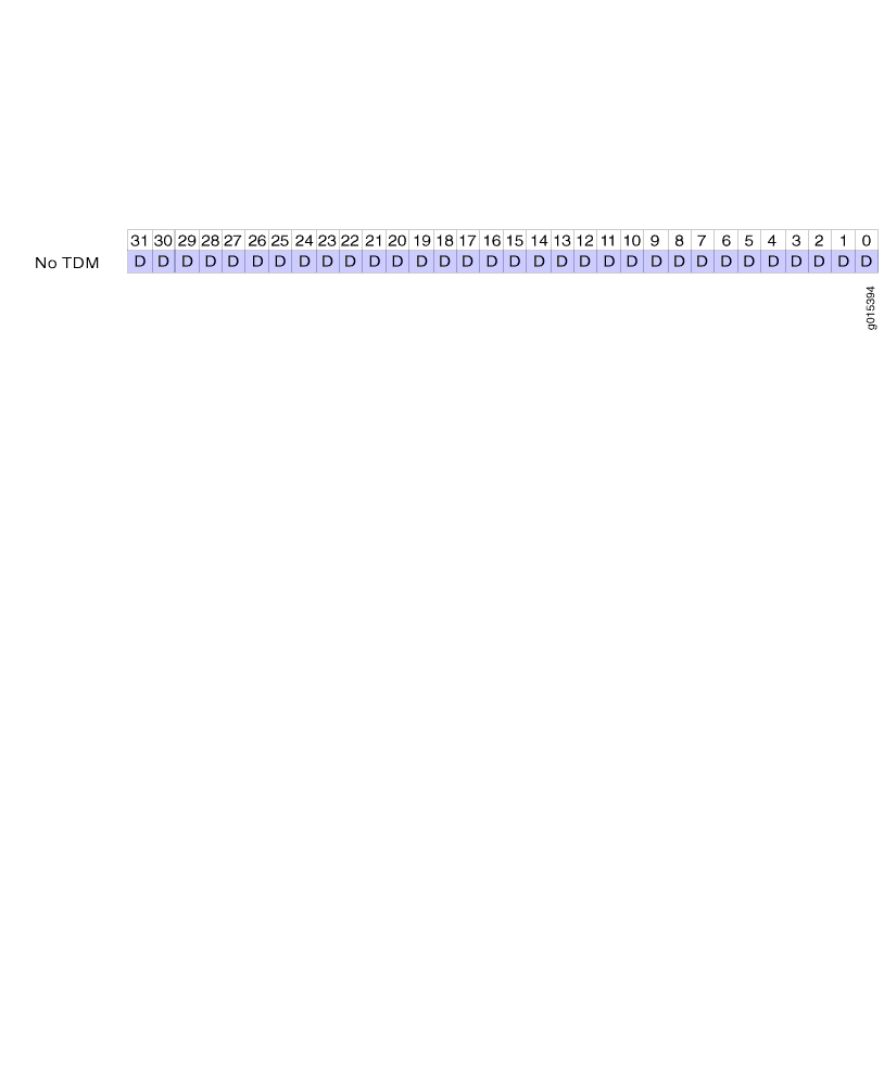 Grid with numbers 0 to 31 at the top, each cell labeled D. Left label: No TDM. Right vertical text: g101504.