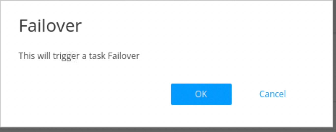 Dialog box titled Failover with message This will trigger a task Failover and buttons OK in blue and Cancel.