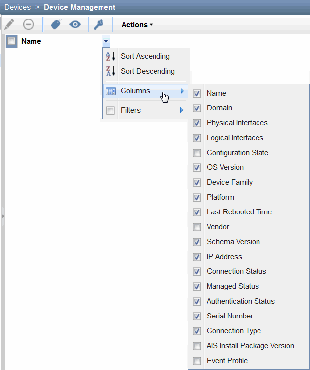 Showing or Hiding Columns
in Tables