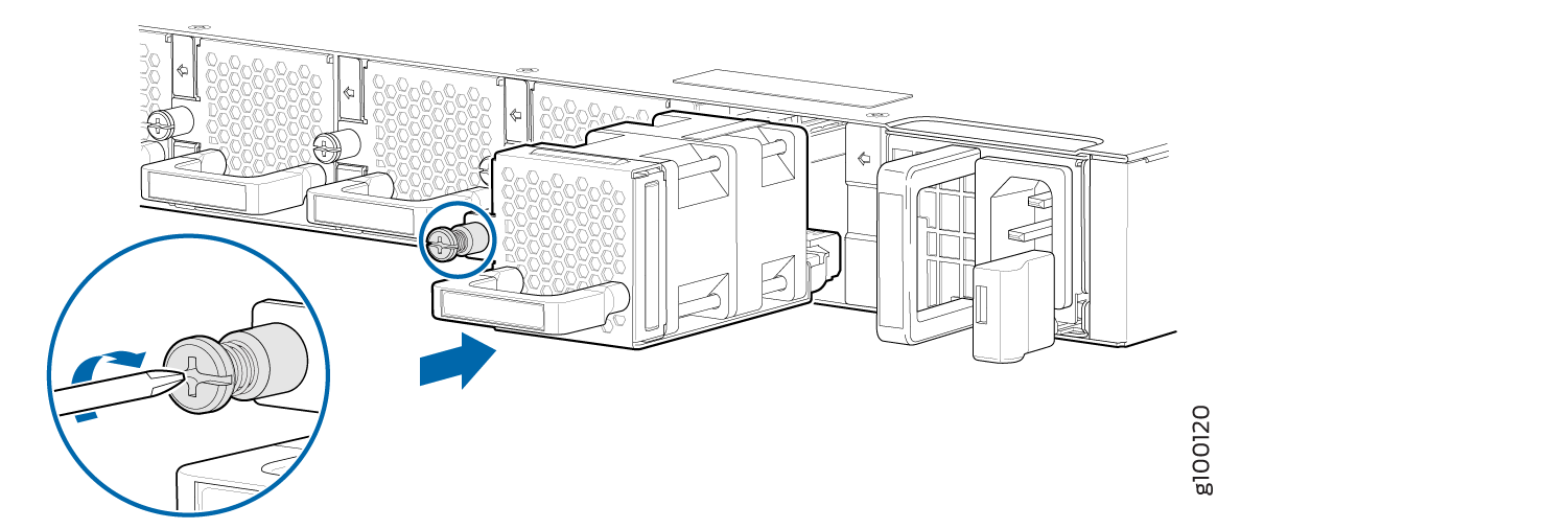 Loosening a screw with a screwdriver to remove or install a power supply unit in a server chassis.