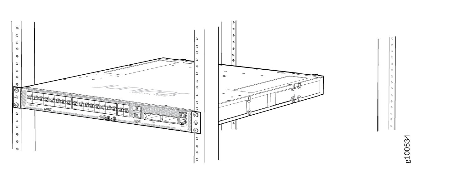 ACX5448-D Router Secured by Front-Mounting Brackets
