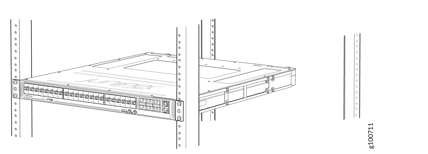 ACX5448-M Router Secured by Front-Mounting Brackets