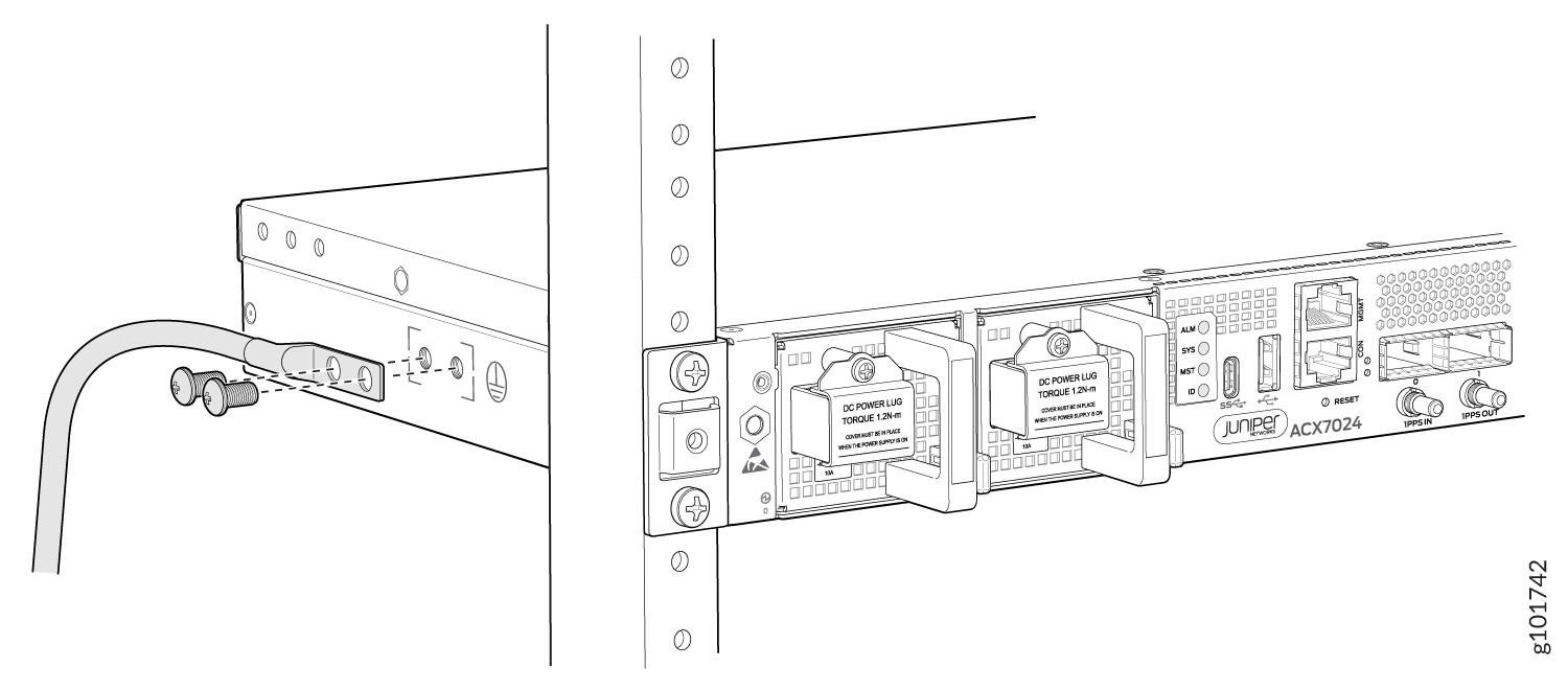 Connect the Grounding Cable to the ACX7024 or ACX7024X Router
