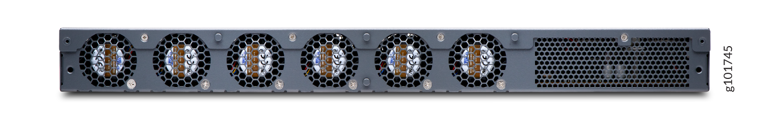 Rear view of rack-mounted server with five cooling fans and vented section for airflow. Label g101745 on right side.