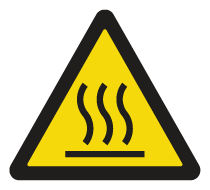 Warning sign: Hot surface with yellow triangle, black borders, and wavy lines indicating heat.