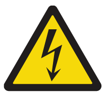 High voltage warning sign with yellow triangle and black lightning bolt symbol.