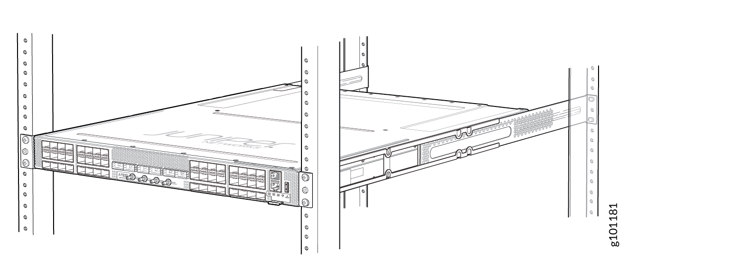 Juniper Networks hardware appliance with multiple network ports in a server rack.
