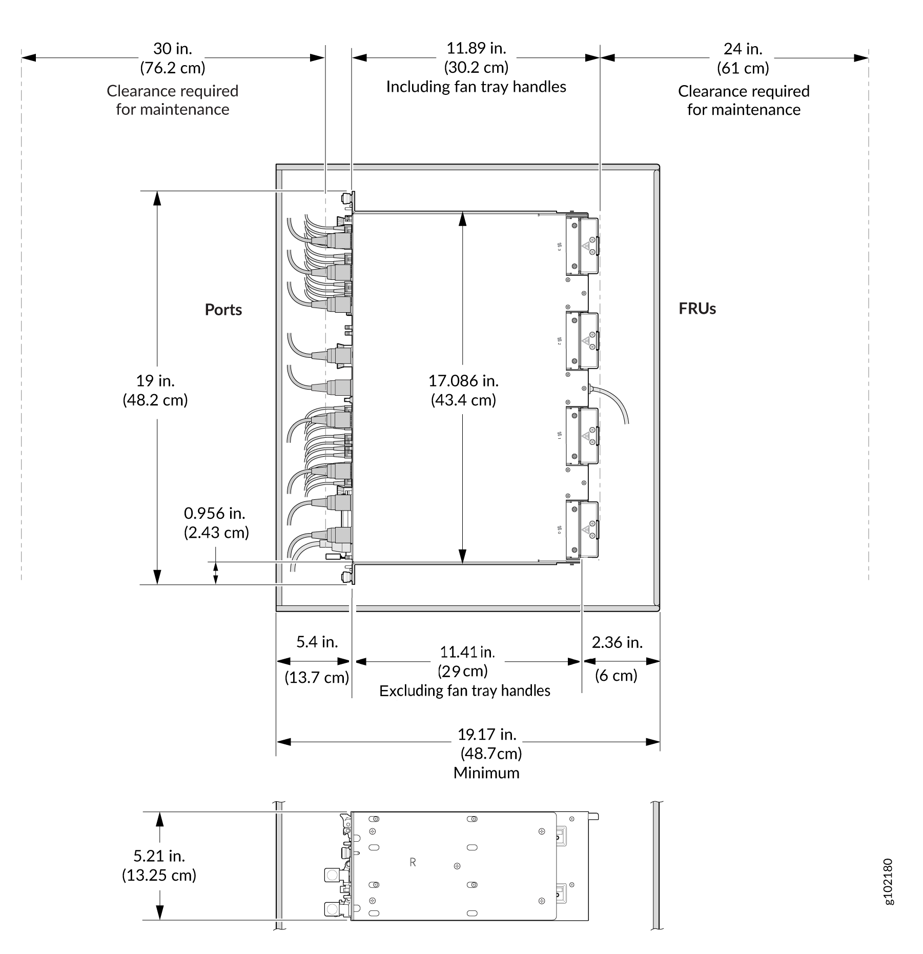 Cabinet Clearance Requirements for ACX7348 Routers using high-power 400 G Optics (XR, ZR, ZR+)
