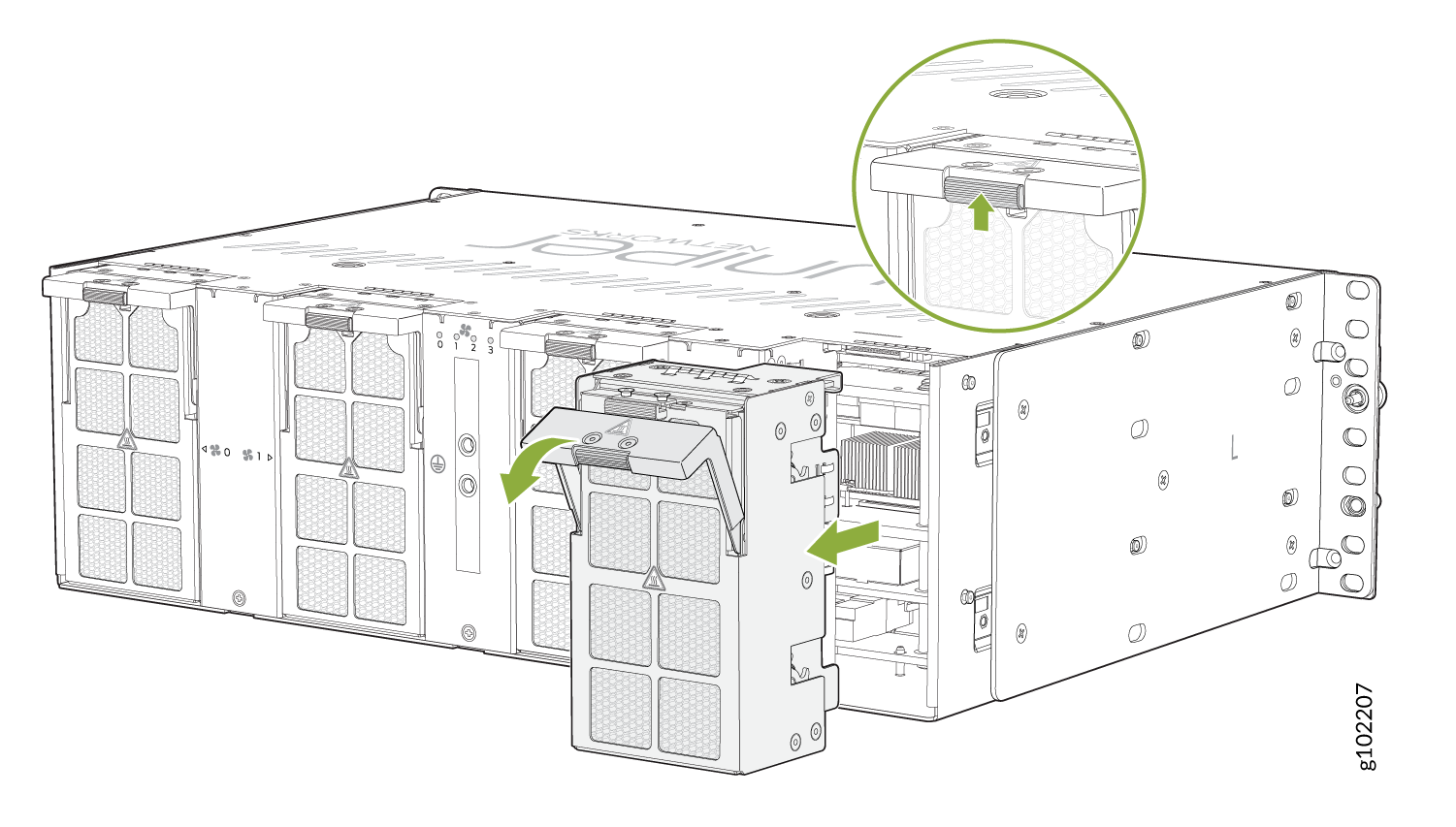 Remove a Fan Tray from the Rear of an ACX7348 Router