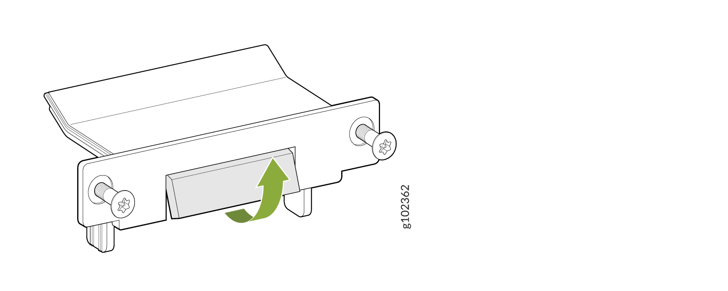 Mechanical bracket with screws on both sides and a central piece adjusting upward, indicated by a green arrow.