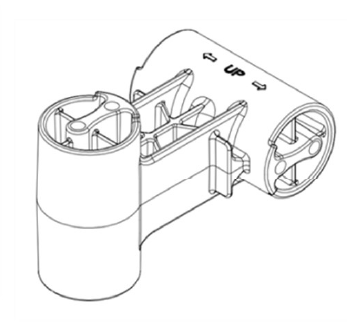 LEGO Technic connector piece with arrows and UP label indicating assembly orientation.