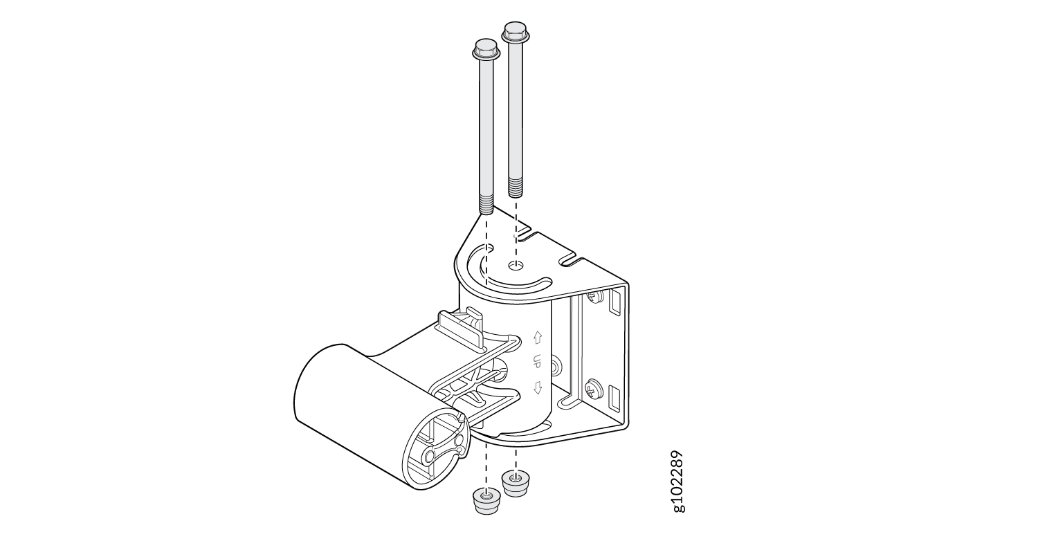Exploded diagram showing assembly of mechanical parts: bolts, washers, cylindrical roller, and bracket with arrows indicating assembly process.