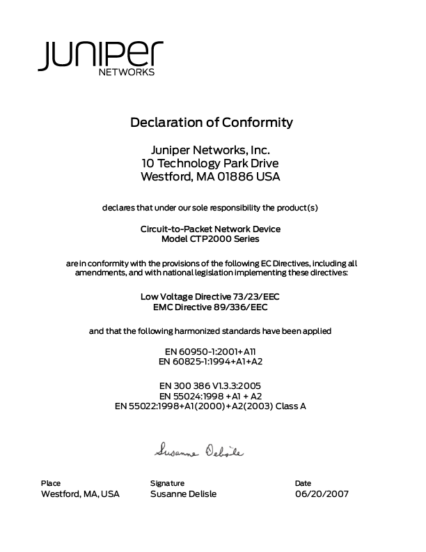 CTP2000 Declaration of Conformity