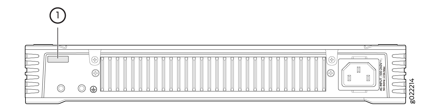 Rear view of a server with a label area, cooling vent, and power input connector for AC power.