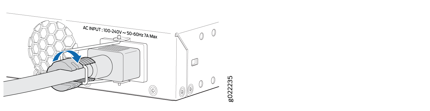 Connecting an AC Power Cord to the AC Power Cord Inlet on EX2300 Switches Except EX2300-C Switches