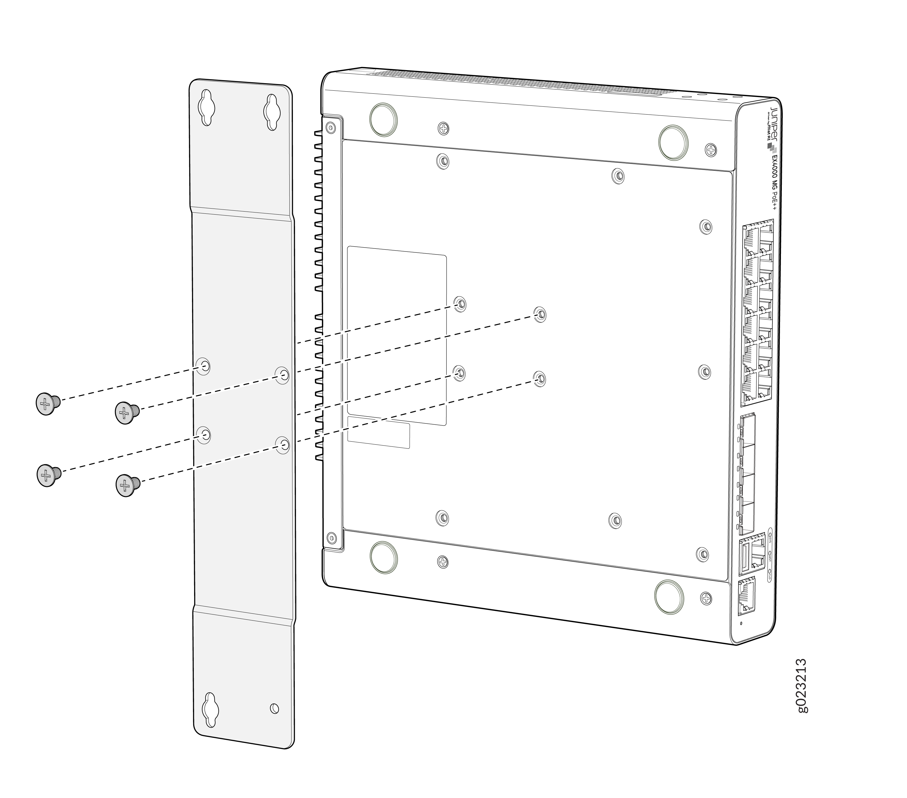 Rack-mounted server secured with tool-less green knob fastening mechanism. Zoomed view shows adjustable knob for tightening connection.