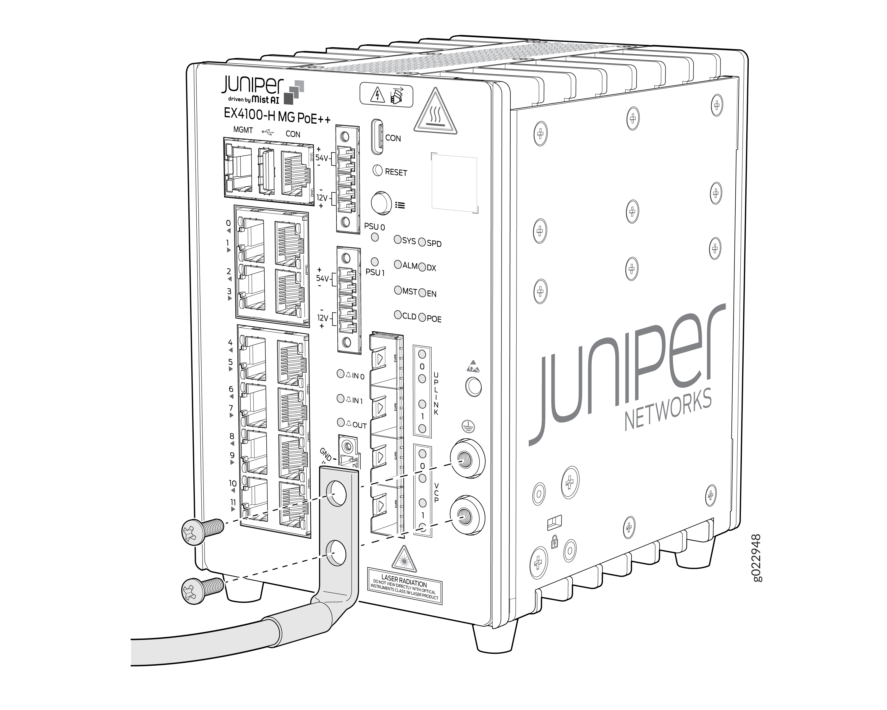 Connect the Grounding Cable to the EX4100-H-12MP Switch