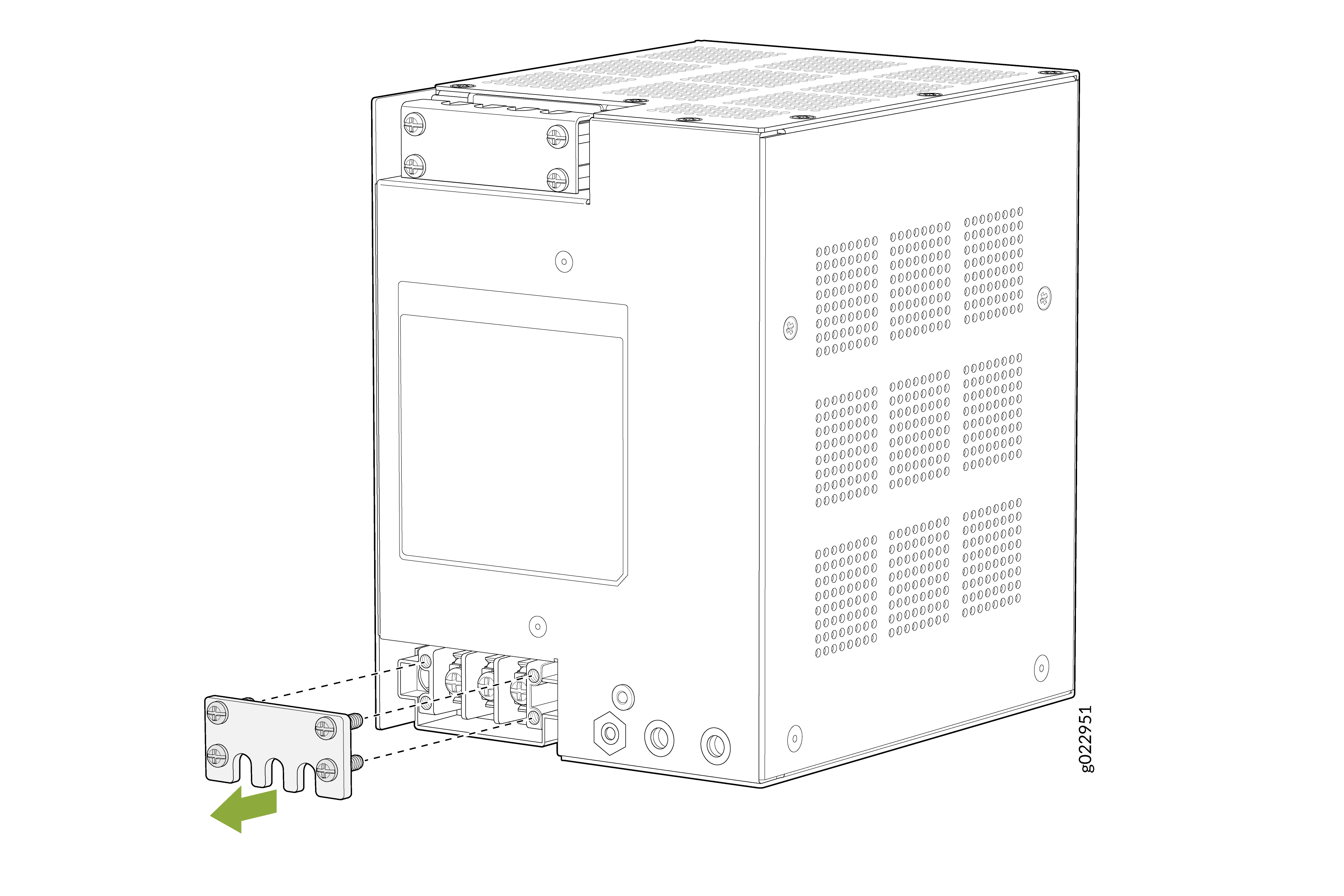 Remove the protective terminal cover from the input power terminalFig title not required