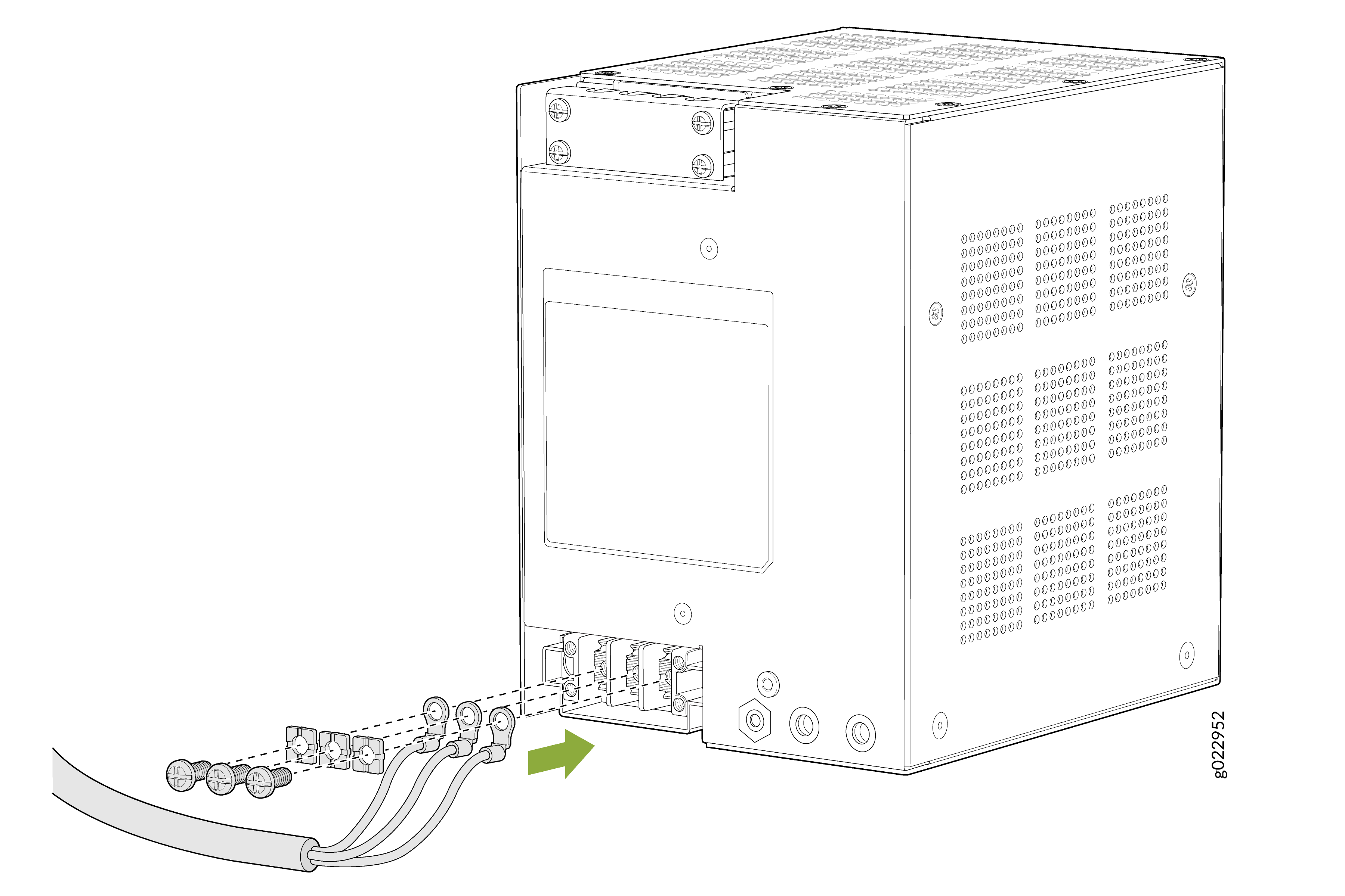 Insert the power cord wires into the power terminal inputs