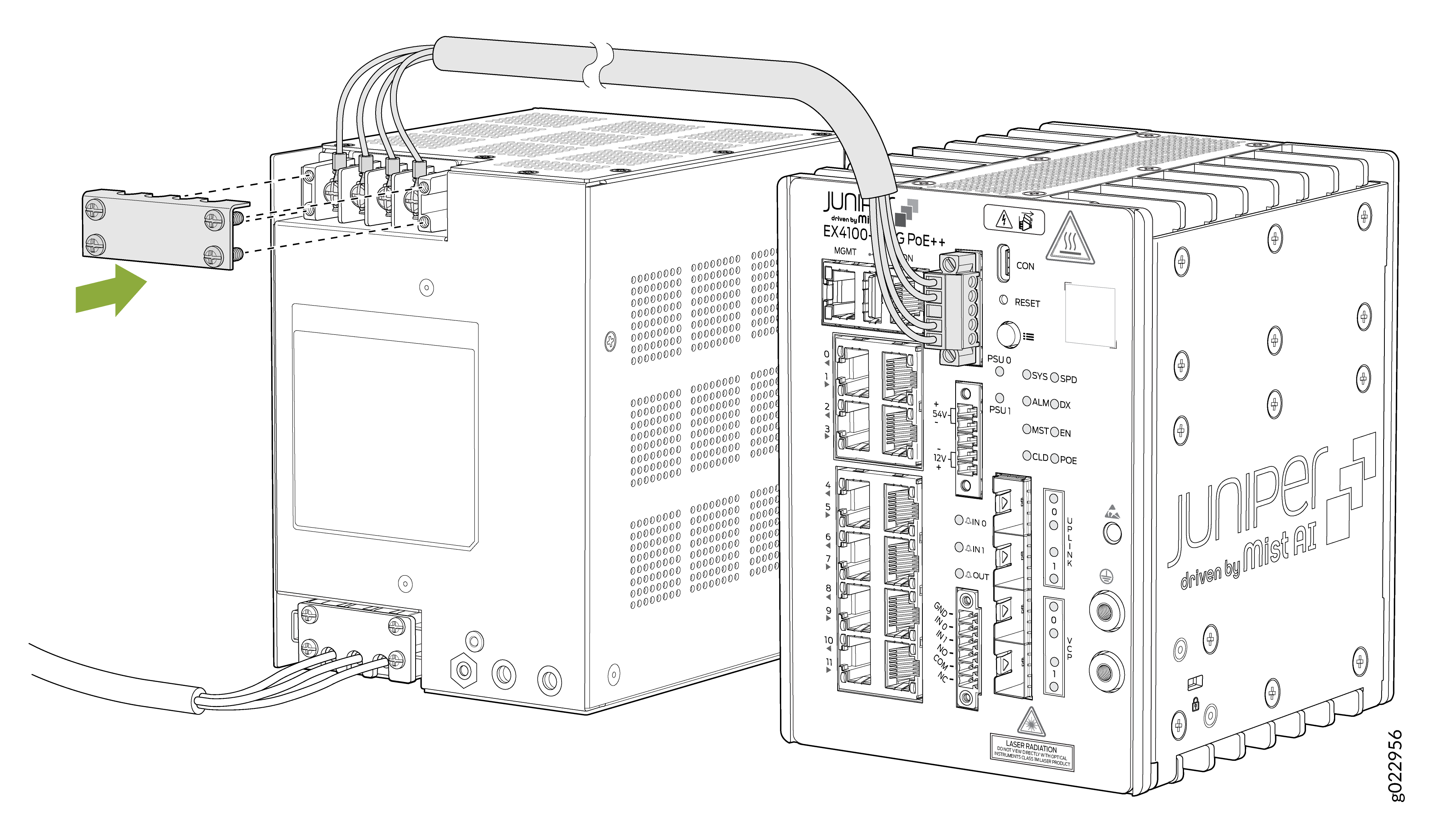 Secure the protective terminal cover with the screws over the output power terminal of the PSU
