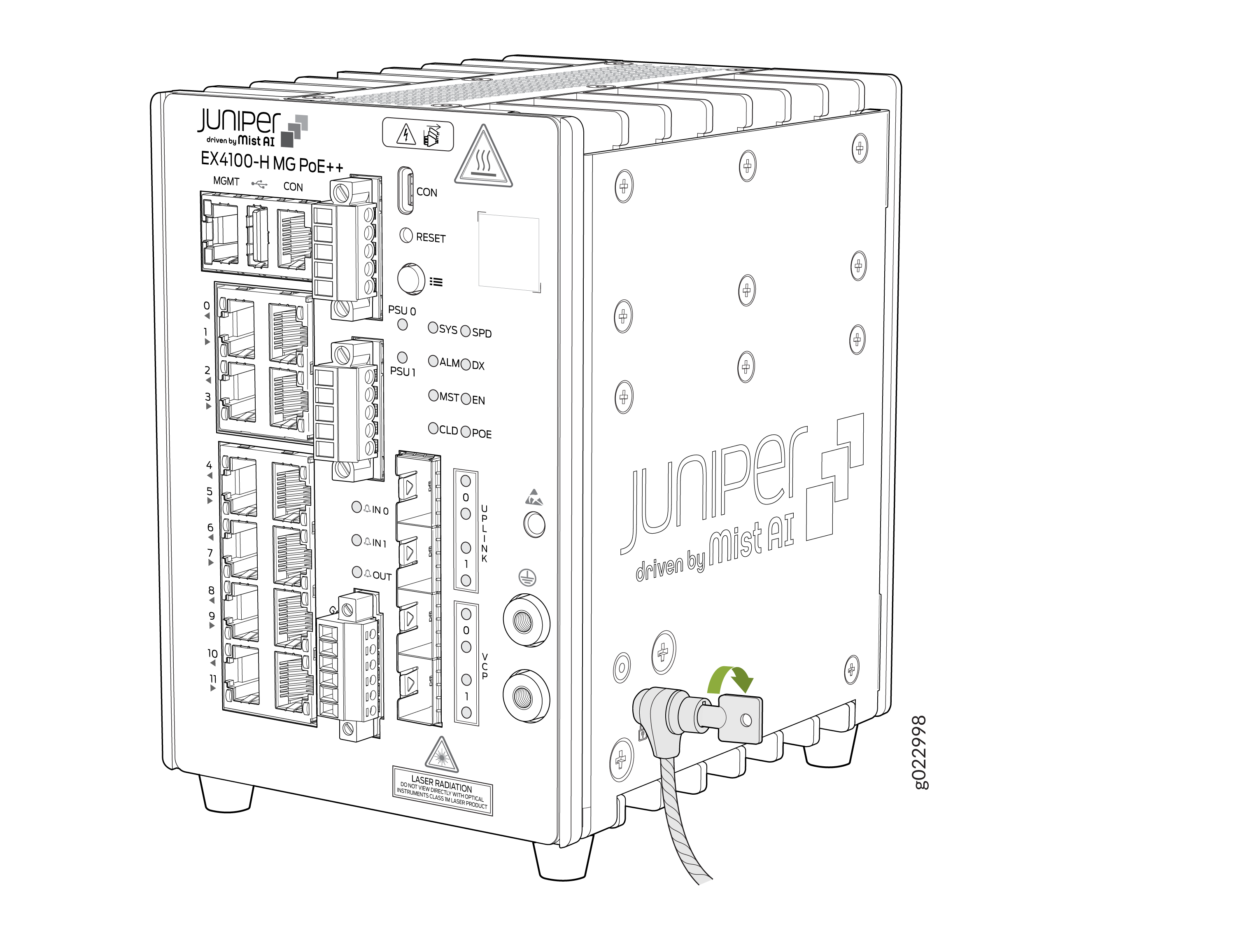 Juniper Networks EX4100-H-MG PoE++ switch for enterprise environments with Mist AI integration for network management.