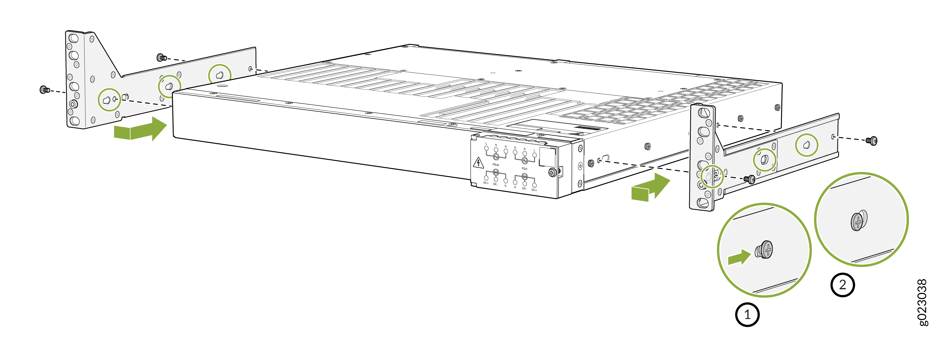 Attach the 2-post mounting brackets to the chassis