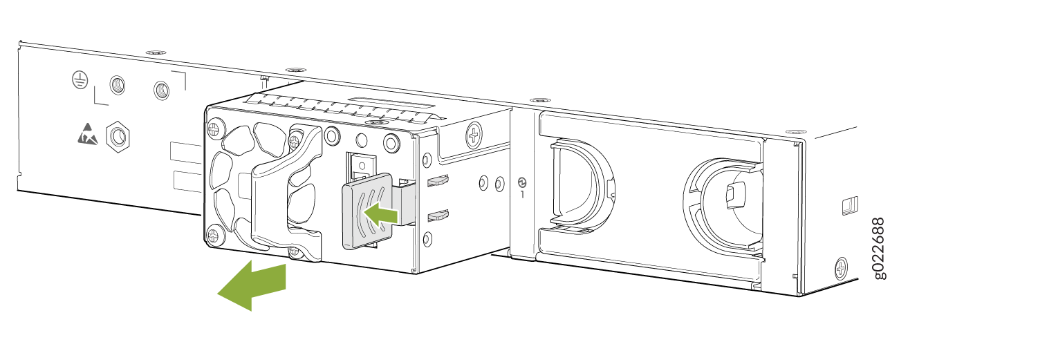 Modular component system with central unit featuring a fan. Green arrow shows airflow direction. Surrounding components suggest server or industrial equipment.