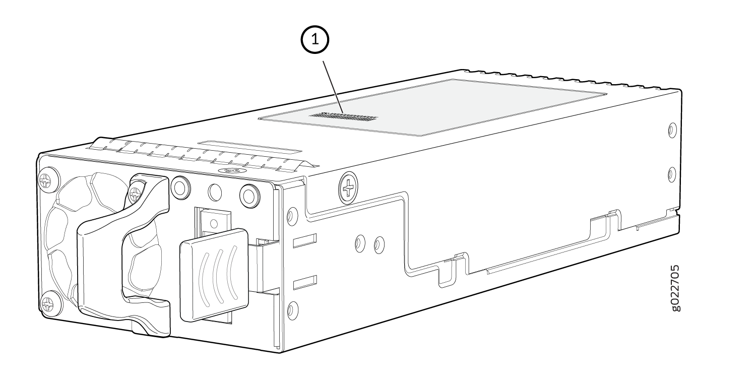 Power supply unit for a server with a handle for removal, cooling fan, and connectors for installation.