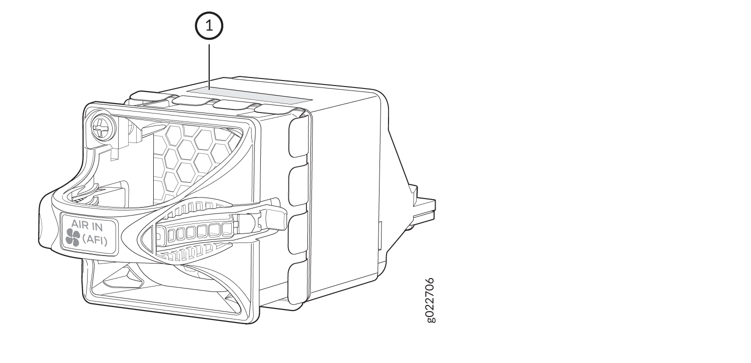 Technical illustration of an air intake component labeled AIR IN AFI with honeycomb pattern for airflow management.