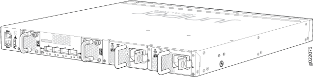 Juniper Networks rack-mounted router with multiple ports and power supplies on the rear panel for networking use.