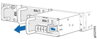 Removable server module with blue arrows indicating direction of removal, featuring handles for easy insertion and removal.