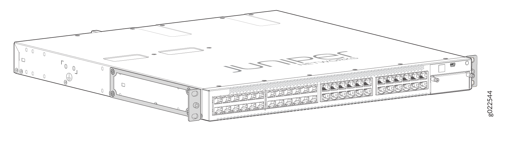 Mounting Bracket Attached to the Side Panel of EX4300-48MP and EX4300-48MP-S Switches