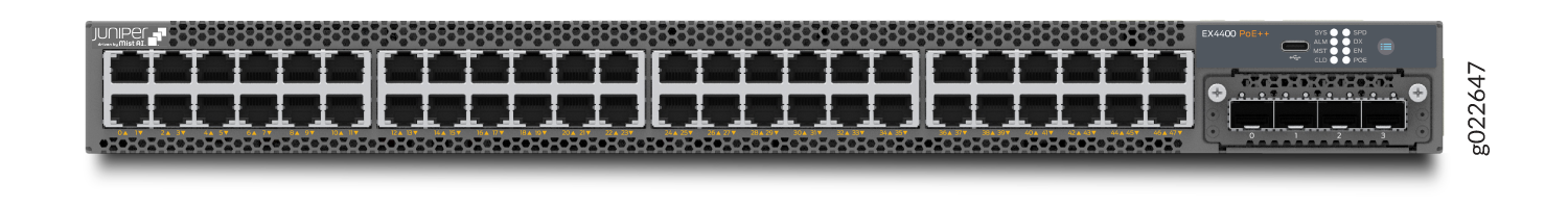 Juniper Networks EX4400 Ethernet switch with multiple ports and PoE++ support for enterprise networking.