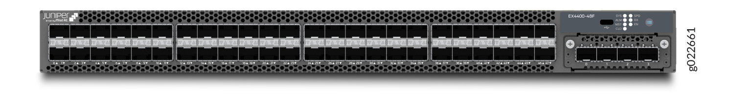 Juniper EX4400-48F network switch with multiple connection ports and status indicators for managing data traffic.
