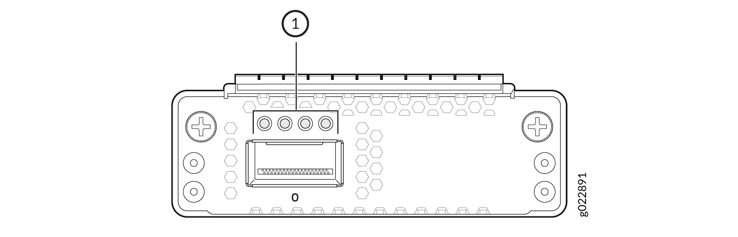 Technical diagram of a device connector with labeled pin interface and hexagonal ventilation pattern.