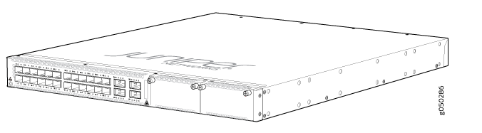 Juniper Networks rack-mountable network switch with multiple Ethernet ports and visible Juniper logo.