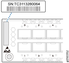 Diagram of a circuit board with serial number TC3113280064 and barcode. Slots labeled 0-5, caution symbol for ESD sensitivity, part number 8505352.