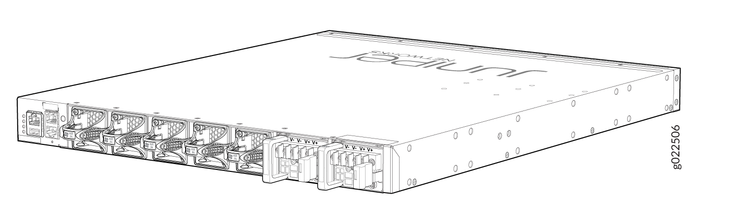 Juniper Networks network switch front panel with multiple ports for data center connections.