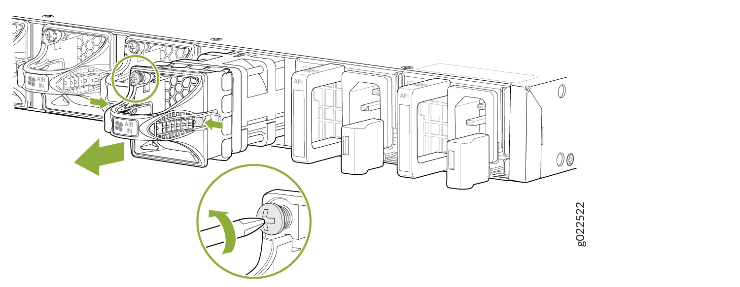 Removing or installing hot-swappable cooling fans in a server chassis with arrows indicating fan module movement and airflow direction.