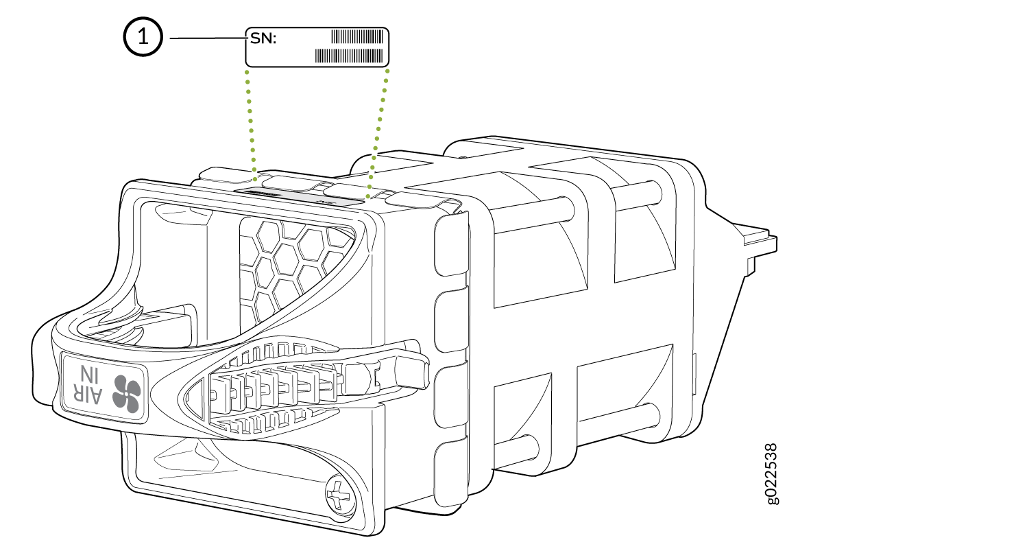 Location of the Serial Number ID Label on the Fan Module Used in an EX4650 Switch