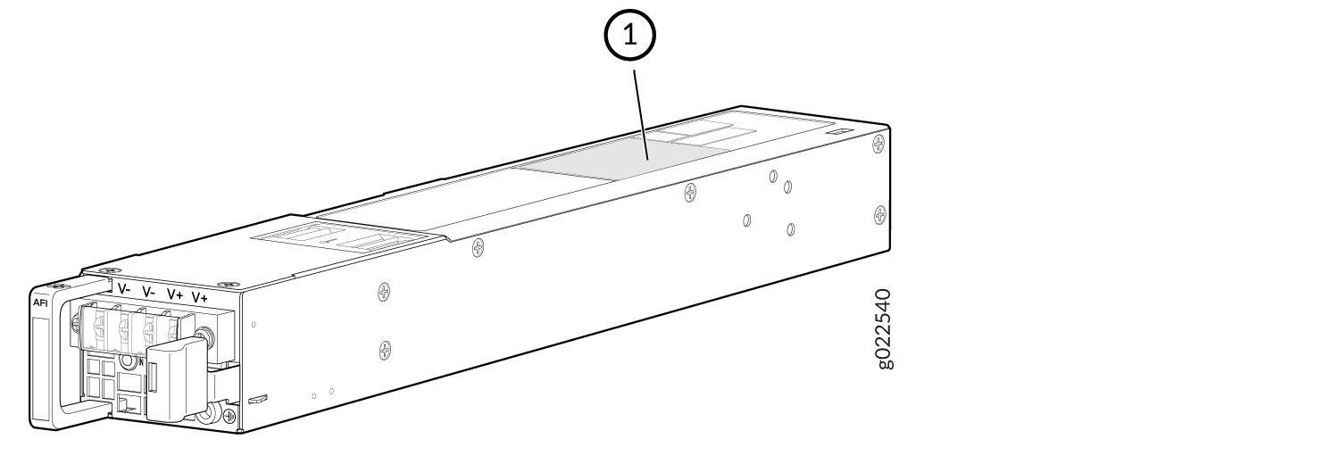 Location of the Serial Number ID Label on a DC Power Supply Used in EX4650 Switches