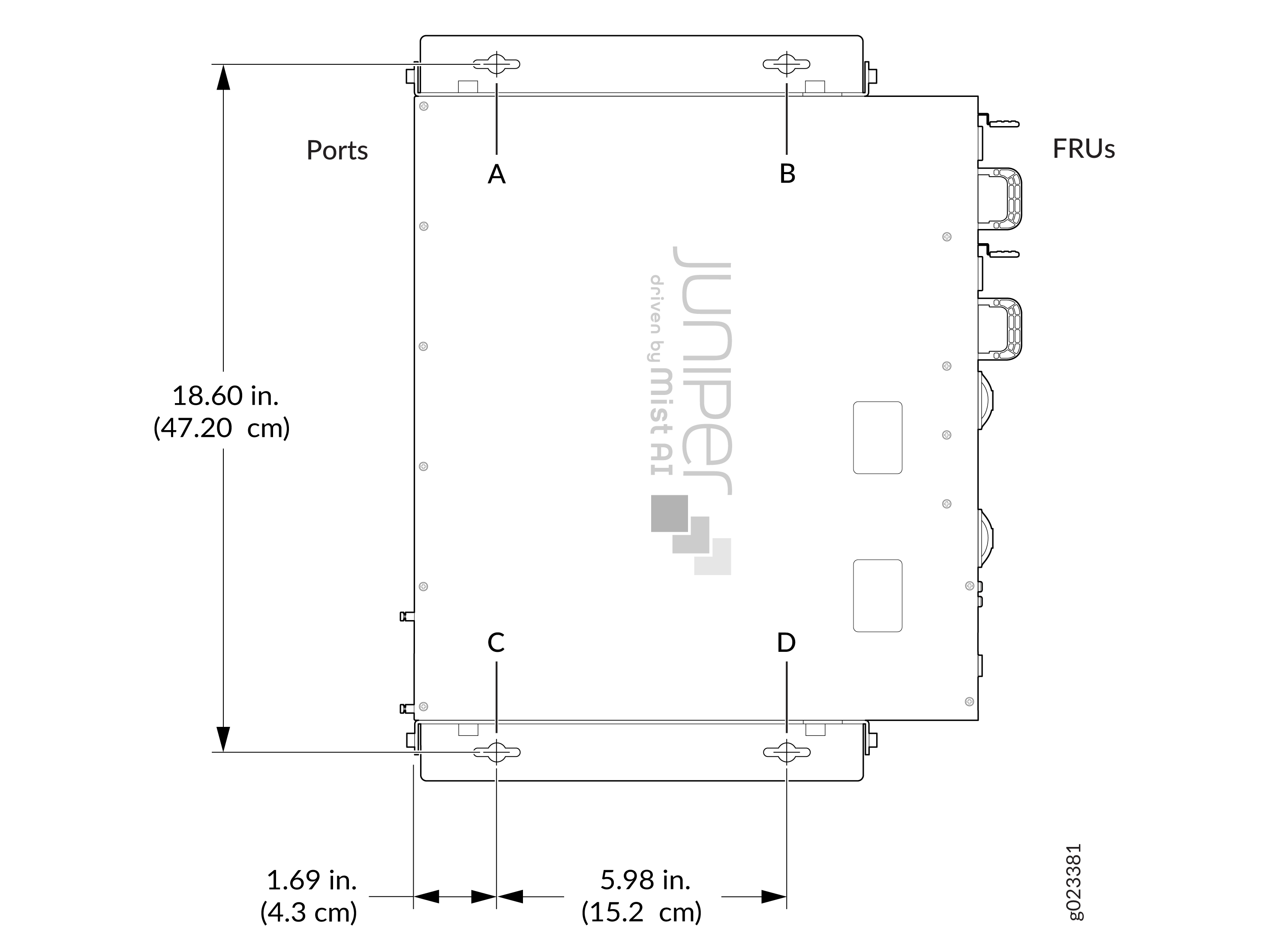Measurements for Mounting an EX5200 Switch on a Wall