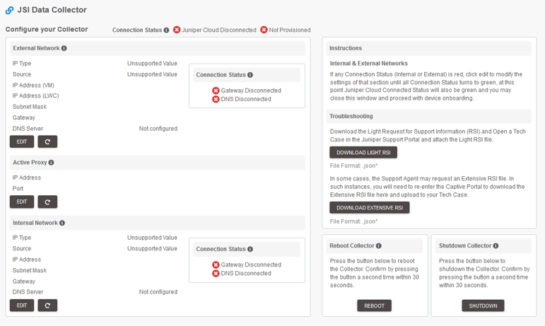 JSI Data Collector page when the LWC is not connected (releases earlier than version 1.0.43)