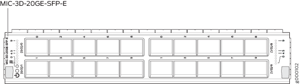 MIC-3D-20GE-SFP-E module with 20 Gigabit Ethernet ports for high-speed network connectivity in Juniper routers.