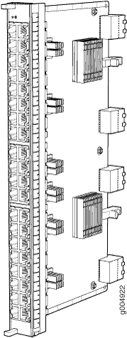 Technical diagram of a patch panel with multiple ports and connectors for network cable management.