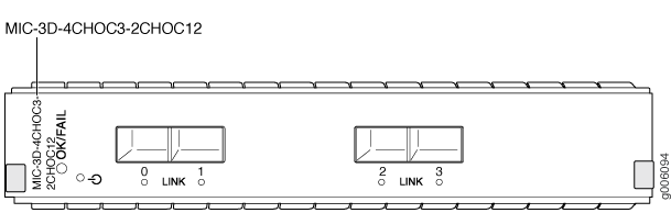 Technical drawing of a network switch with ports labeled LINK and indicators for connectivity status, model MIC-3D-4CH002-8CH012.