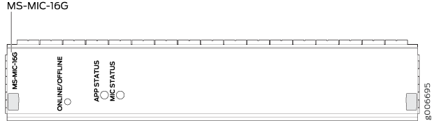Technical diagram of MS-MIC-16G hardware module with ONLINE/OFFLINE, APP STATUS, and MIC STATUS indicators.