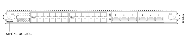 MPC5E-40G10G network card for Juniper routers with high-density 40G and 10G Ethernet ports for data transmission.