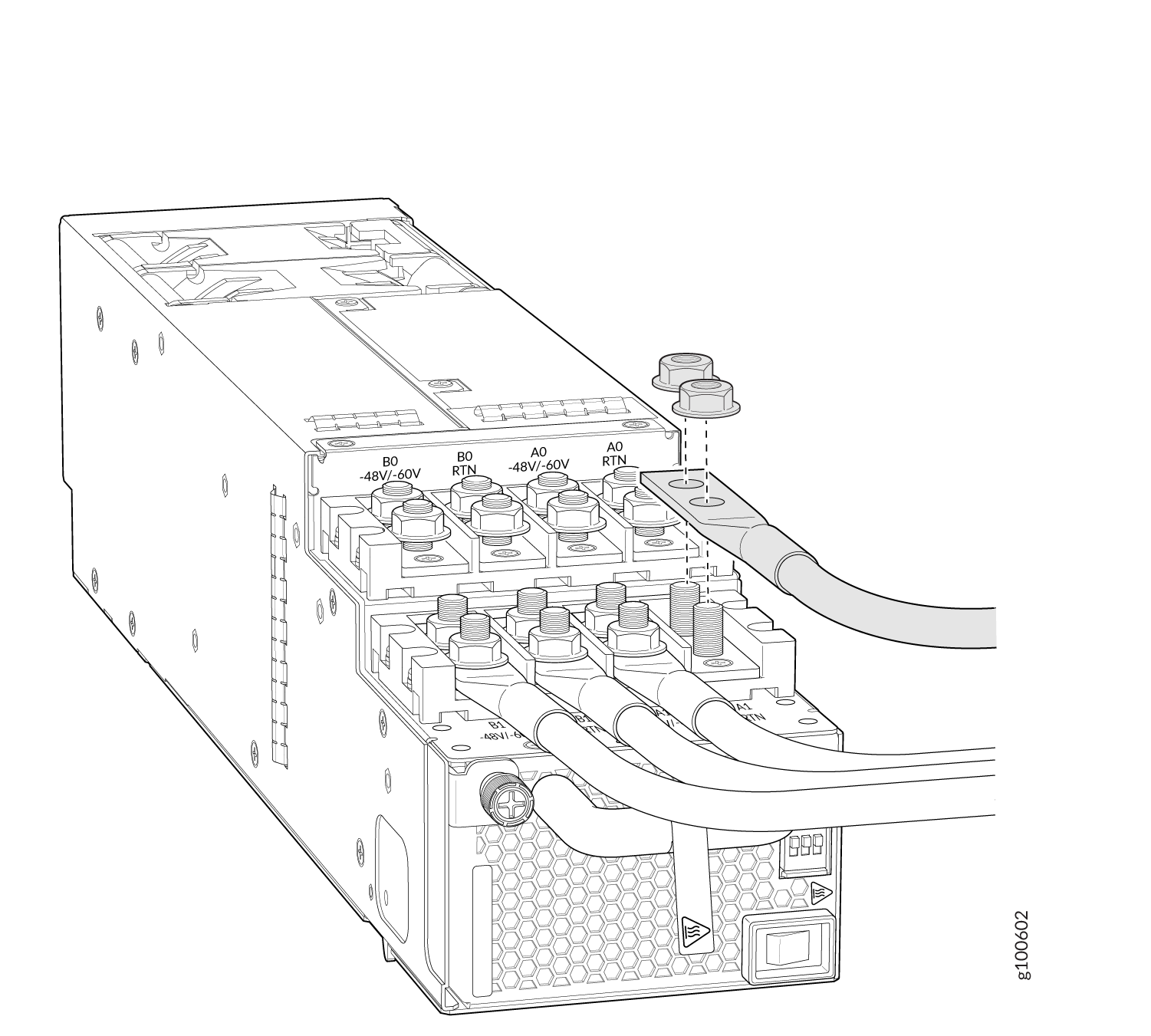Connecting the DC Power Supply Cables to a JNP10K-PWR-DC2