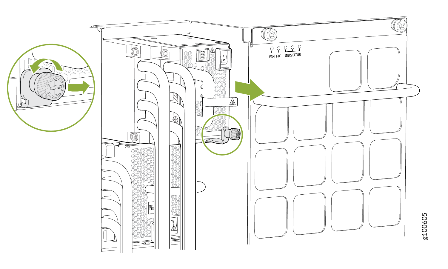 Removing a JNP10K-PWR-DC2 Power Supply on an MX10016
